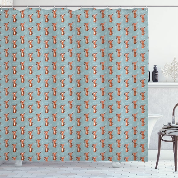 Ambesonne Cartoon Shower Curtain, Continuous Tiger Art, 69"Wx84"L, Burnt Sienna and Pale Teal