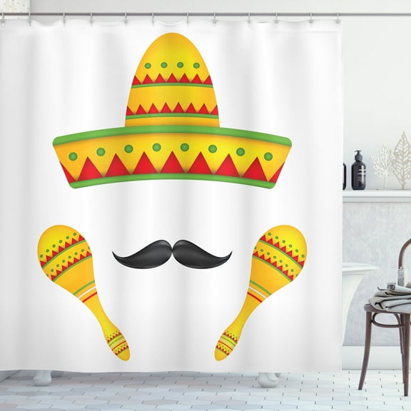 Ambesonne Cartoon Shower Curtain, Famous Mexican, 69"Wx84"L, Yellow