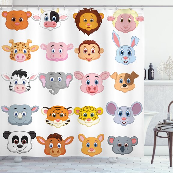 Ambesonne Cartoon Shower Curtain, Farm and Savannah Animals, 69"Wx84"L, Multicolor