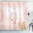 thumbnail image 1 of Ambesonne Cartoon Shower Curtain, Girls Teddy Bear, 69"Wx84"L, Sand Brown Pale Pink, 1 of 3