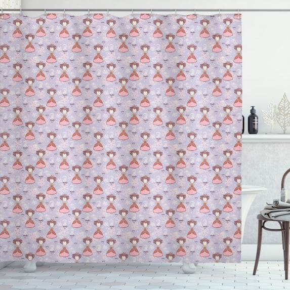 Ambesonne Cartoon Shower Curtain, Girls with Teacups Floral, 69"Wx75"L, Multicolor
