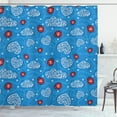 thumbnail image 1 of Ambesonne Cartoon Shower Curtain, Ladybugs Hearts Clouds, 69"Wx70"L, Blue Red, 1 of 5