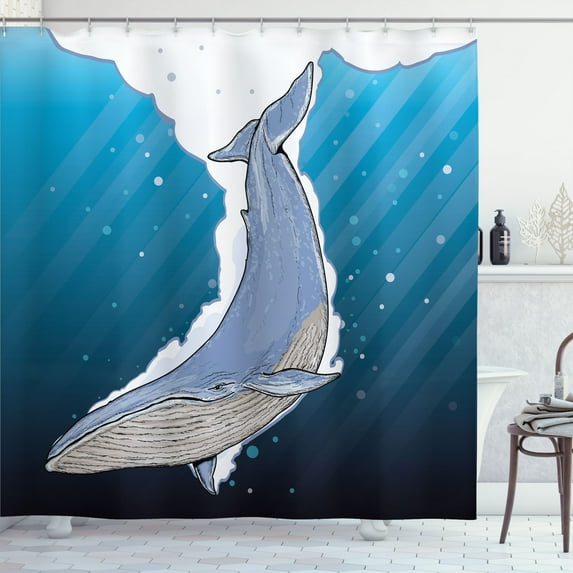 Ambesonne Cartoon Shower Curtain, Ocean Whale Fish Swims, 69"Wx84"L, Multicolor