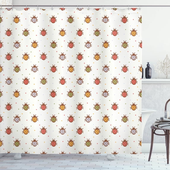 Ambesonne Cartoon Shower Curtain, Pastel Colored Ladybugs, 69"Wx84"L, Multicolor