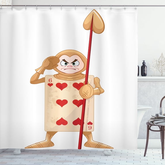 Ambesonne Cartoon Shower Curtain, Playing Card, 69"Wx84"L, Ecru Pale Brown Red