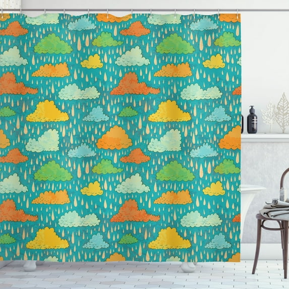 Ambesonne Cartoon Shower Curtain, Puffy Clouds Funk Art, 69"Wx75"L, Multicolor