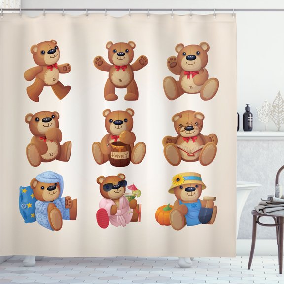 Ambesonne Cartoon Shower Curtain, Teddy Bear Design, 69"Wx70"L, Chocolate Cream