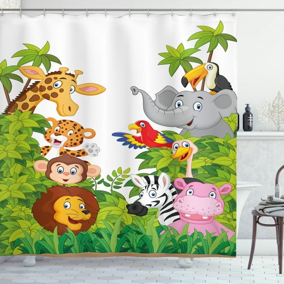 Ambesonne Cartoon Shower Curtain, Zoo Mascots, 69"Wx84"L, Multicolor