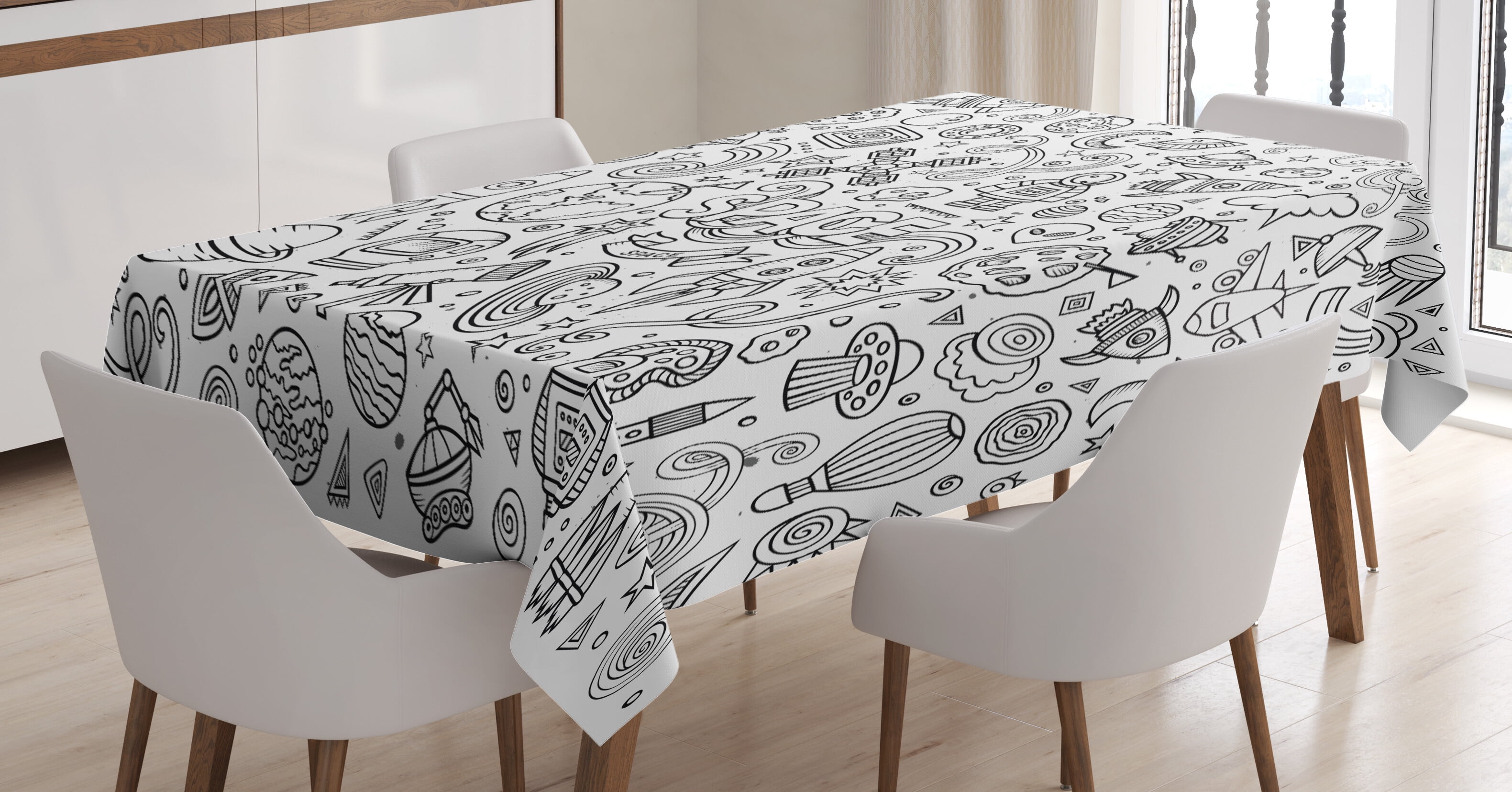 Ambesonne Cartoon Tablecloth Rectangular Table Cover, Astro Scketch ...