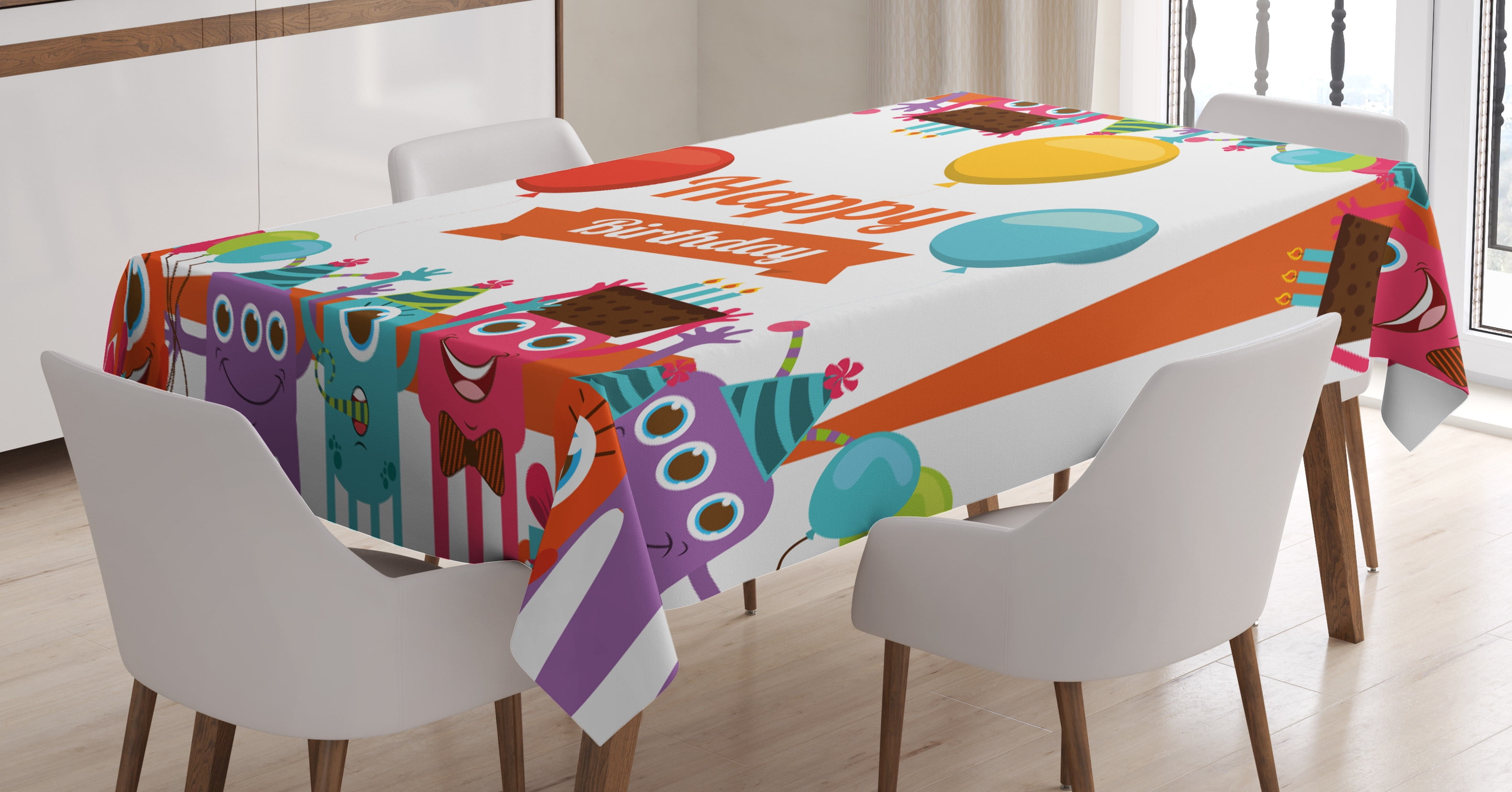 Ambesonne Cartoon Tablecloth Rectangular Table Cover, Birthday Party ...
