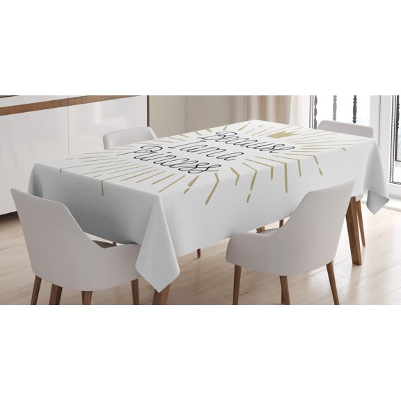 Ambesonne Cartoon Tablecloth Rectangular Table Cover, Calligraphy Themed Design, 52"x70", Eggshell White Black