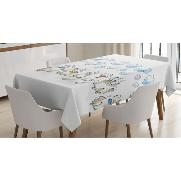 Ambesonne Cartoon Tablecloth Rectangular Table Cover, Cats Sitting with Collars, 60"x84", Pale Blue Dusk