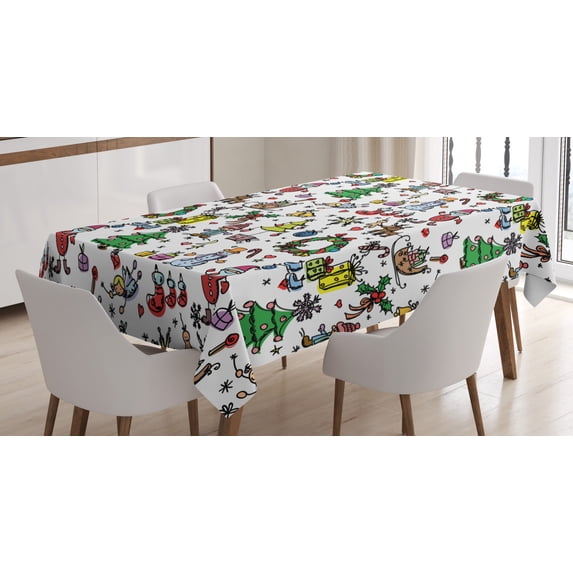 Ambesonne Cartoon Tablecloth Rectangular Table Cover, Christmas Santa Snowman, 60"x84", Multicolor
