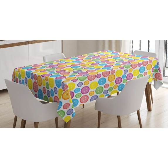 Ambesonne Cartoon Tablecloth Rectangular Table Cover, Circular Buttons, 60"x90", Multicolor