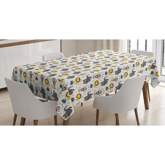Ambesonne Cartoon Tablecloth Rectangular Table Cover, Circus Animals Jumping Art, 60"x84", Multicolor