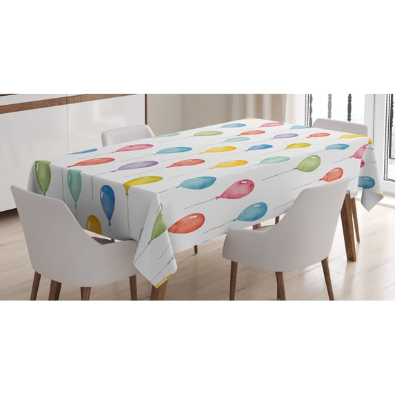 Ambesonne Cartoon Tablecloth Rectangular Table Cover, Colorful Festive Balloons, 60"x90", Multicolor