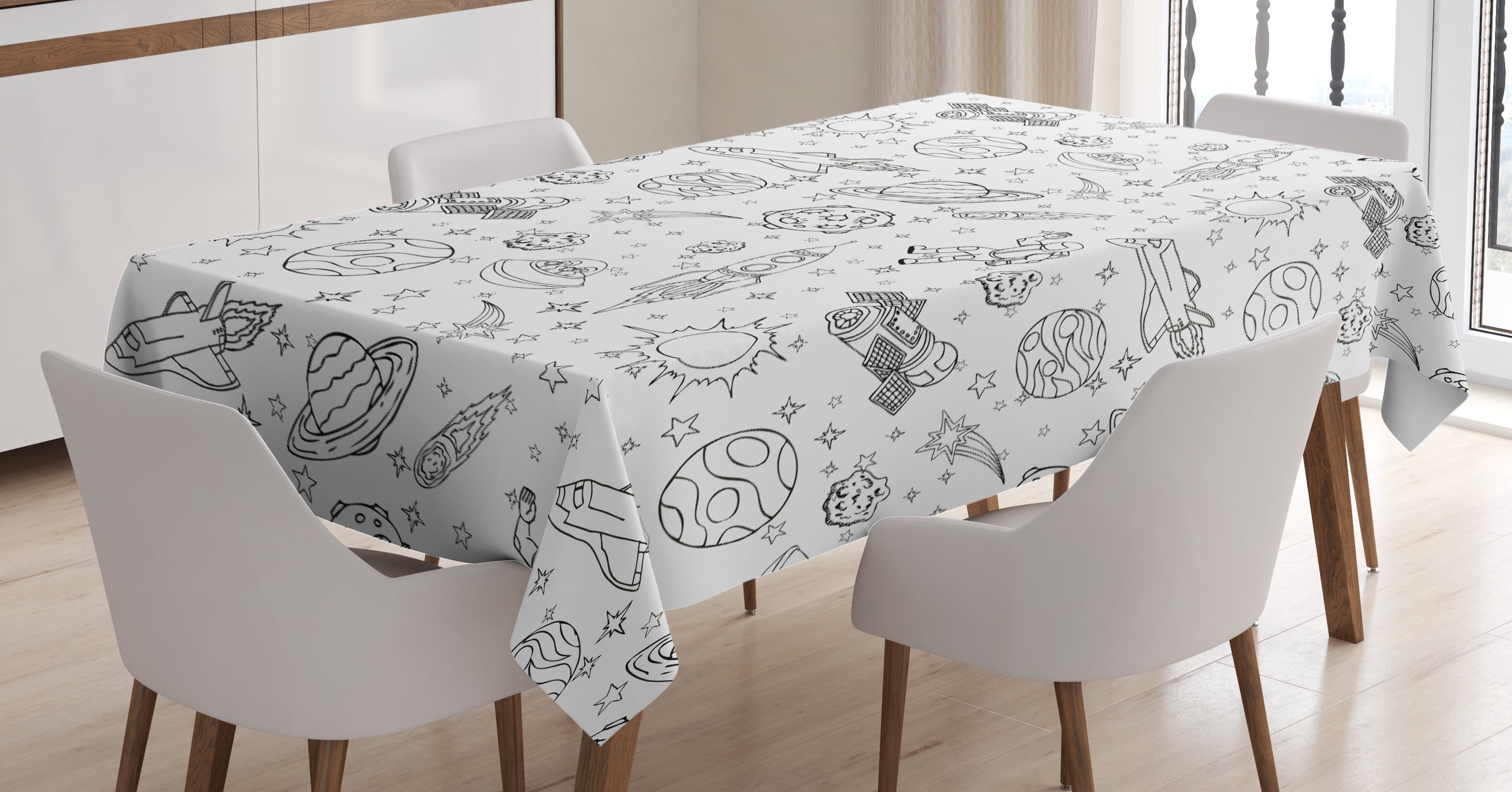 Ambesonne Cartoon Tablecloth Rectangular Table Cover, Doodle Solar ...