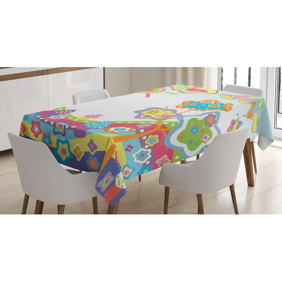 Ambesonne Cartoon Tablecloth Rectangular Table Cover, Drawing Hill, 60"x90", Multicolor