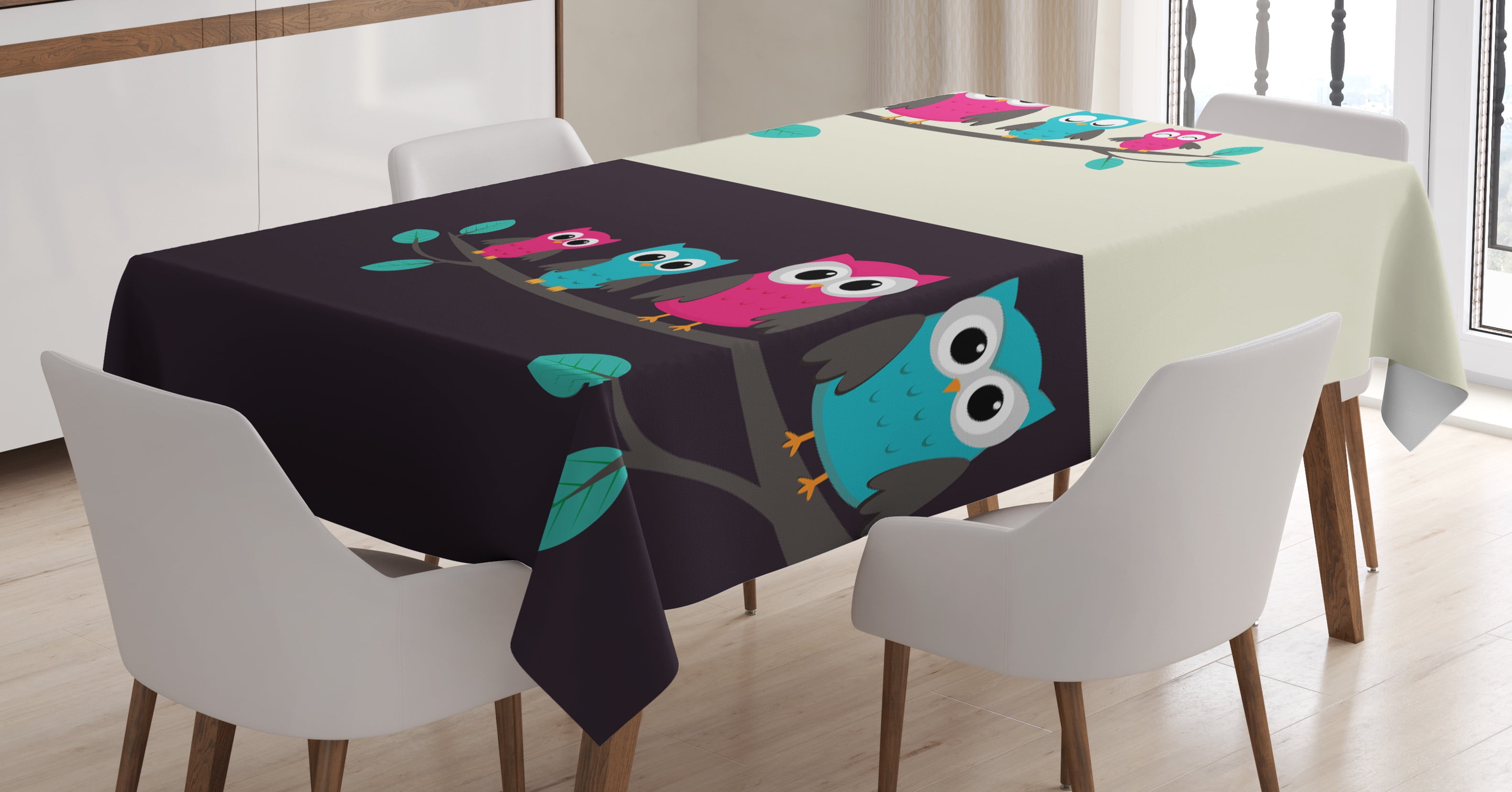 Ambesonne Cartoon Tablecloth Rectangular Table Cover, Family of Owls ...