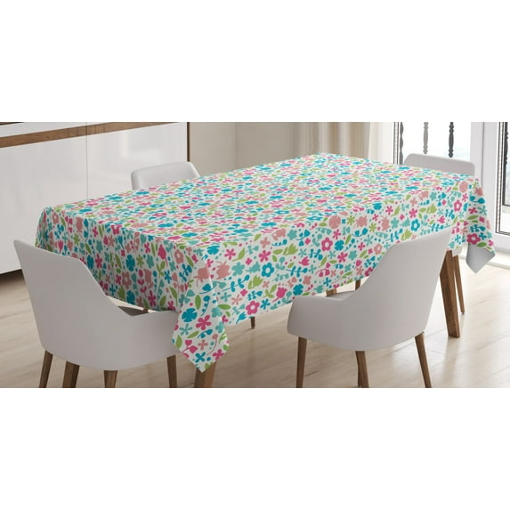 Ambesonne Cartoon Tablecloth Rectangular Table Cover, Floral Pattern Polka Dots, 60"x90", Multicolor