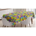 thumbnail image 1 of Ambesonne Cartoon Tablecloth Rectangular Table Cover, Funny Blocks Cube Pattern, 52"x70", Purple Green and Blue, 1 of 4