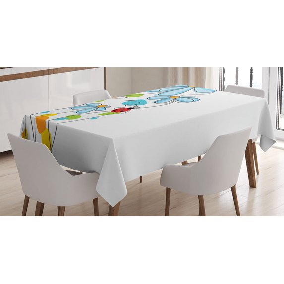 Ambesonne Cartoon Tablecloth Rectangular Table Cover, Ladybugs Flowers, 60"x84", Multicolor
