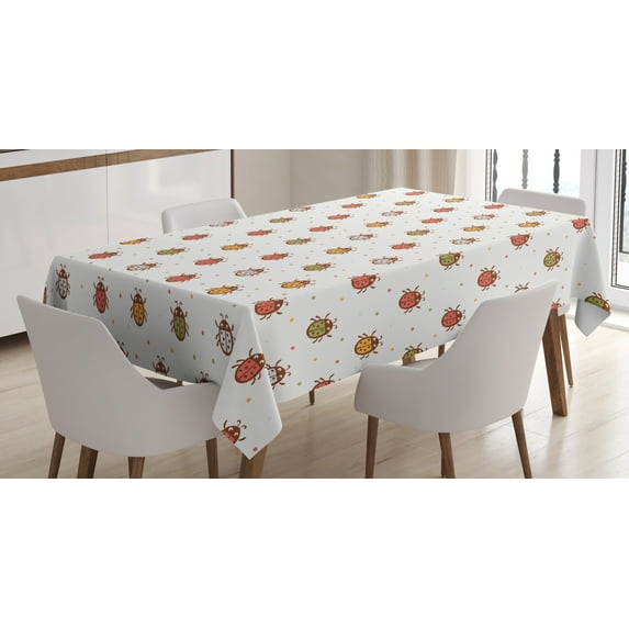 Ambesonne Cartoon Tablecloth Rectangular Table Cover, Pastel Colored Ladybugs, 52"x70", Multicolor