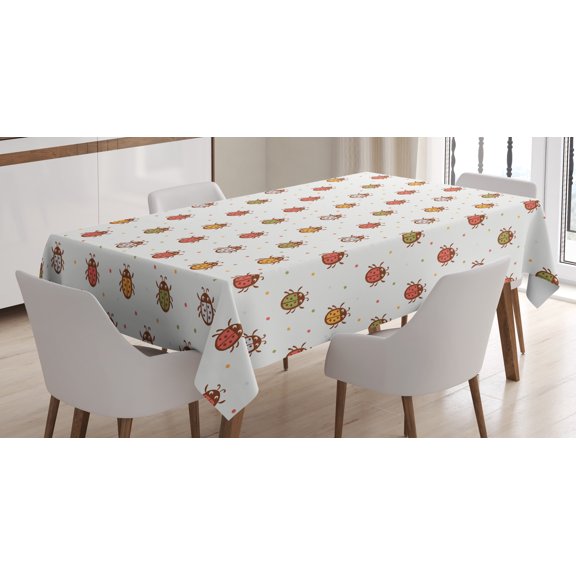 Ambesonne Cartoon Tablecloth Rectangular Table Cover, Pastel Colored Ladybugs, 60"x84", Multicolor