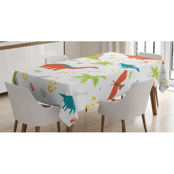 Ambesonne Cartoon Tablecloth Rectangular Table Cover, Prehistoric Wildlife, 60"x84", Multicolor