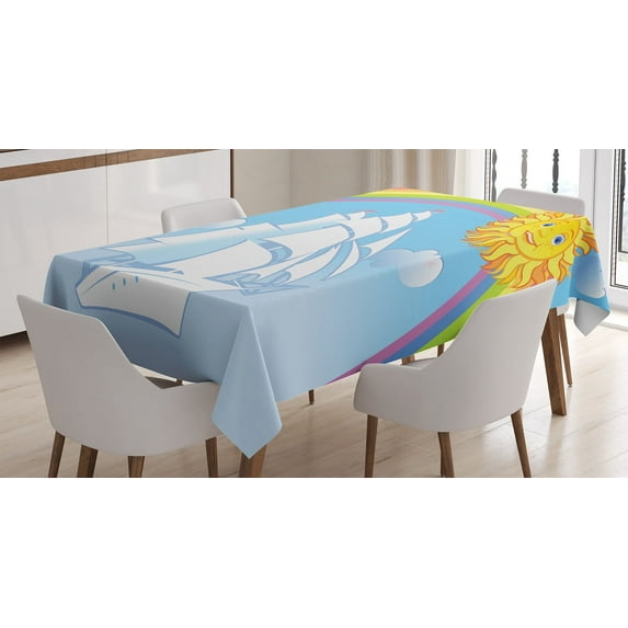 Ambesonne Cartoon Tablecloth Rectangular Table Cover, Ship Rainbow, 60"x84", Multicolor
