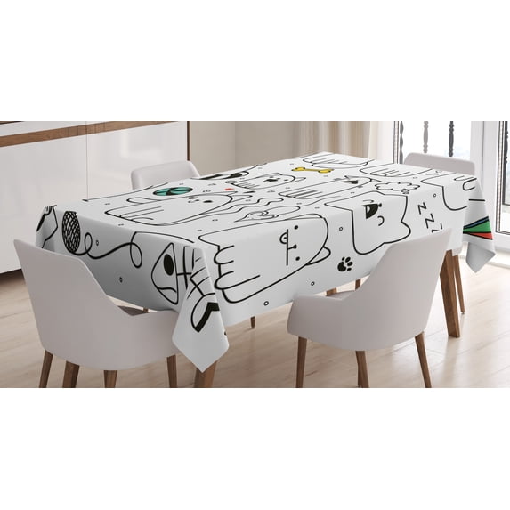 Ambesonne Cartoon Tablecloth Rectangular Table Cover, Sketchy Cats with, 60"x90", Multicolor