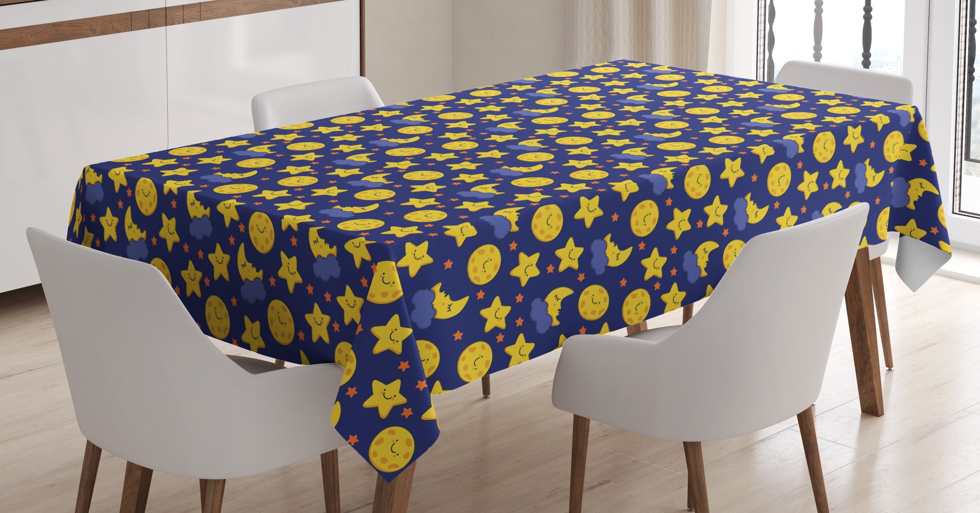 Ambesonne Cartoon Tablecloth Rectangular Table Cover, Sleeping Moon at ...