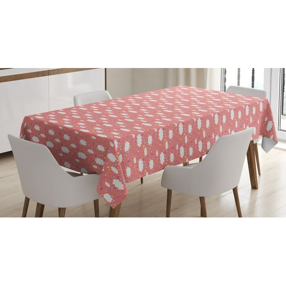 Ambesonne Cartoon Tablecloth Rectangular Table Cover, Stars with Dots Clouds, 60"x84", Multicolor