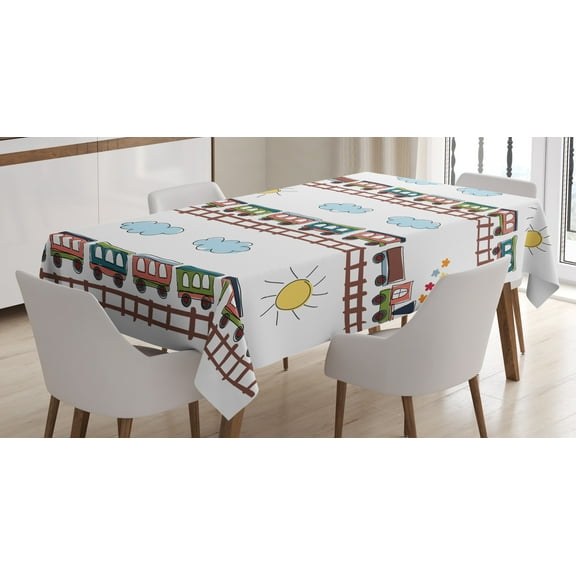 Ambesonne Cartoon Tablecloth Rectangular Table Cover, Train Tracklines, 60"x90", Multicolor
