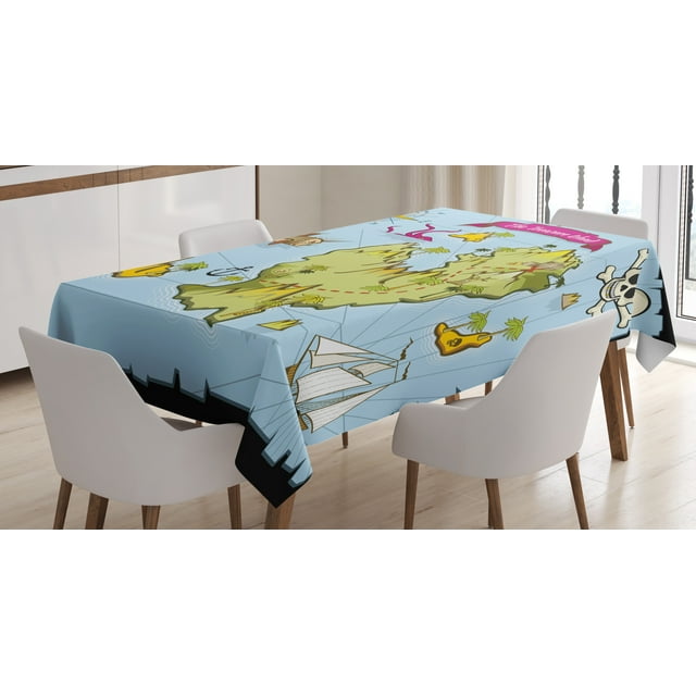 Ambesonne Cartoon Tablecloth Rectangular Table Cover, Treasure Island Skull, 52"x70", Multicolor