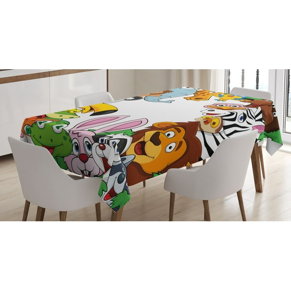 Ambesonne Cartoon Tablecloth Rectangular Table Cover, Tropical Jungle Animals, 60"x90", Multicolor