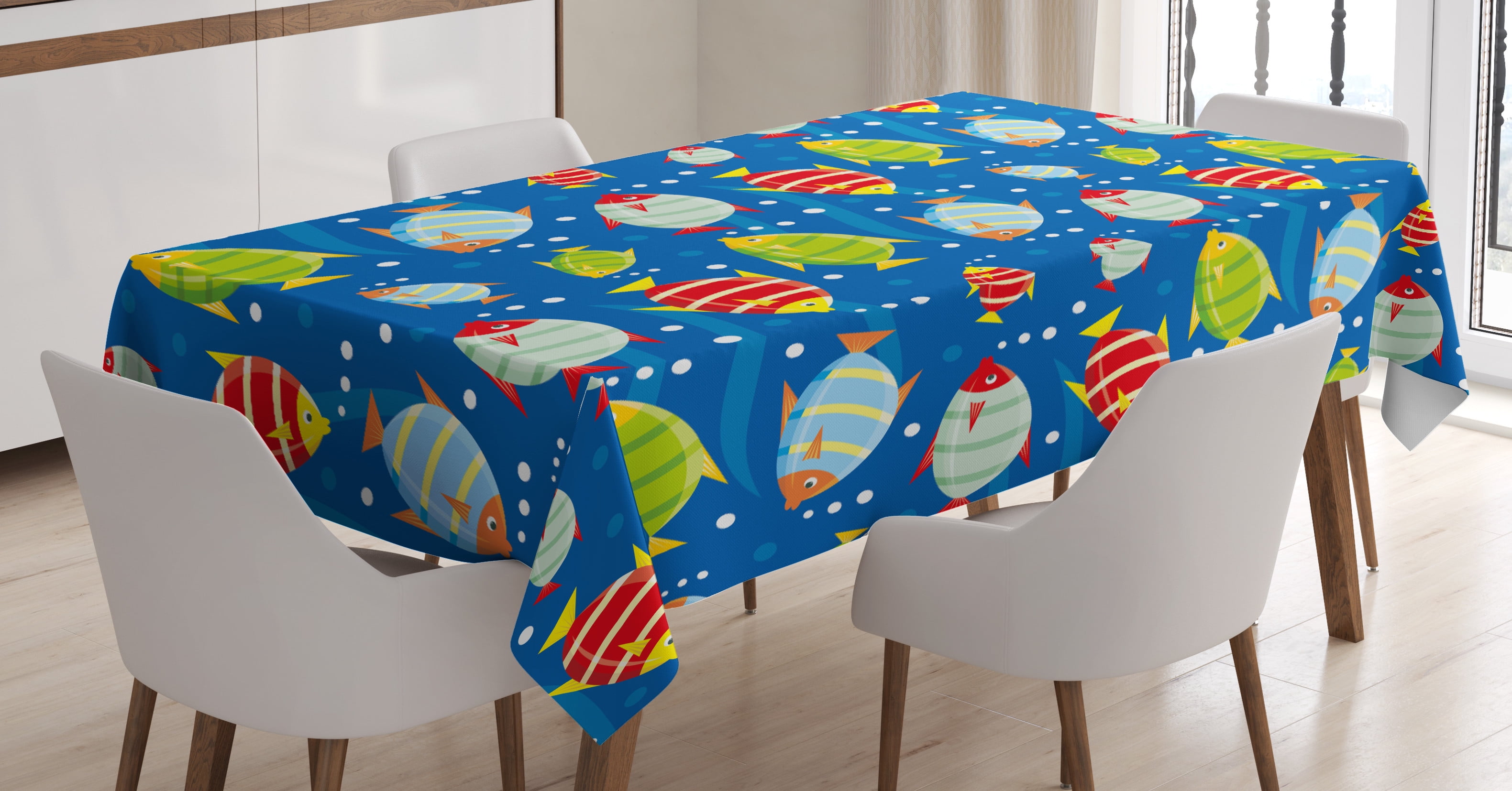 Ambesonne Cartoon Tablecloth Rectangular Table Cover, Vibrant Fish ...