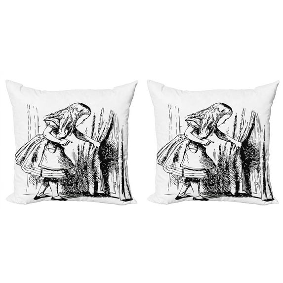 Ambesonne Cartoon Throw Pillow Cover 2 Pack, Adventure, 16", Black White