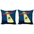 thumbnail image 1 of Ambesonne Cartoon Throw Pillow Cover 2 Pack, Alien Abduction Space, 24", Blue and Yellow, 1 of 2