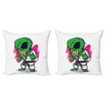 thumbnail image 1 of Ambesonne Cartoon Throw Pillow Cover 2 Pack, Angry Alien Karate Art, 20", Green Pink, 1 of 2