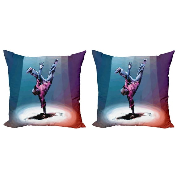 Ambesonne Cartoon Throw Pillow Cover 2 Pack, Break Dancer Sketch, 24", Multicolor