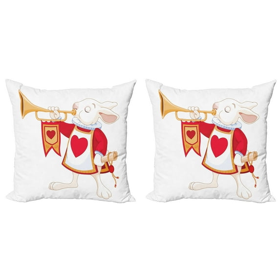 Ambesonne Cartoon Throw Pillow Cover 2 Pack, Bunny, 24", Yellow White Red
