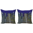 thumbnail image 1 of Ambesonne Cartoon Throw Pillow Cover 2 Pack, Cityscape Square Blue, 20", Dark Blue and Yellow, 1 of 2