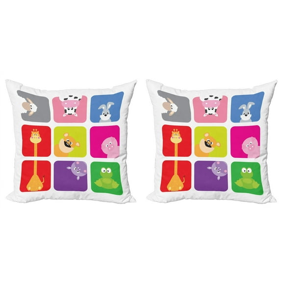 Ambesonne Cartoon Throw Pillow Cover 2 Pack, Colorful Frames, 18", Multicolor