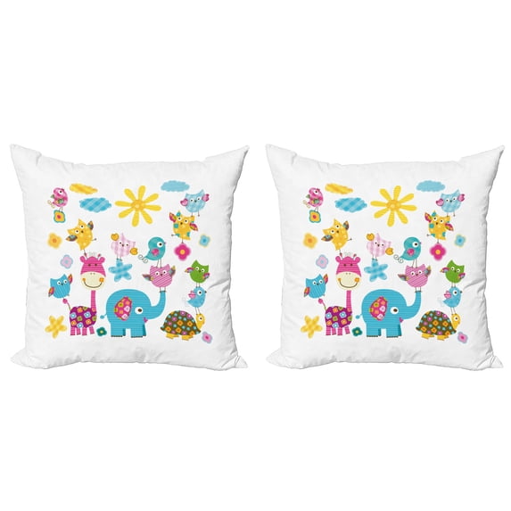 Ambesonne Cartoon Throw Pillow Cover 2 Pack, Dancing Characters, 20", Sky Blue Pink Marigold