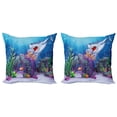 thumbnail image 1 of Ambesonne Cartoon Throw Pillow Cover 2 Pack, Evil Shark Little Fish, 24", Multicolor, 1 of 7