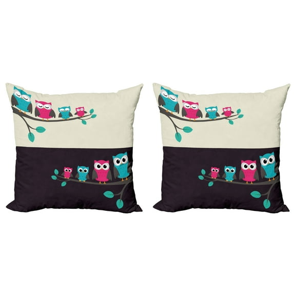 Ambesonne Cartoon Throw Pillow Cover 2 Pack, Family of Owls, 16", Multicolor