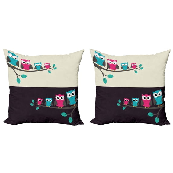 Ambesonne Cartoon Throw Pillow Cover 2 Pack, Family of Owls, 18", Multicolor
