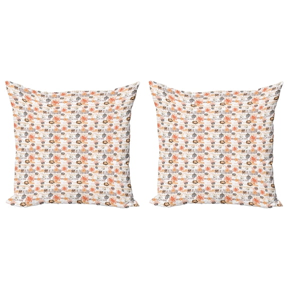 Ambesonne Cartoon Throw Pillow Cover 2 Pack, Flowers and Stripes Clouds, 16", Multicolor