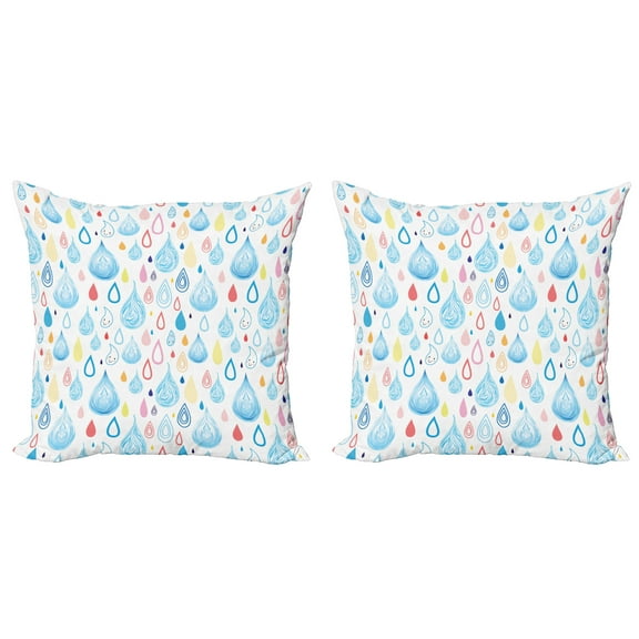 Ambesonne Cartoon Throw Pillow Cover 2 Pack, Funny Raindrop Autumn, 16", Multicolor